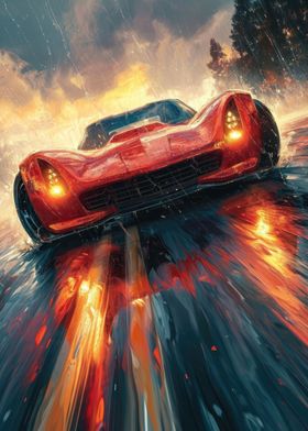 Red Super Car Painting Art