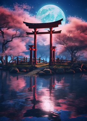 Japanese Torii Moonlight
