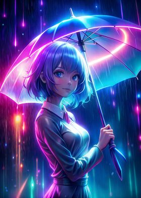 Neon Anime Girl Umbrella