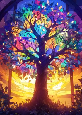 Stained Glass Magical Tree