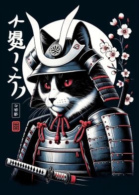 Samurai Cat Retro Poster