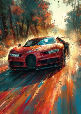 Red Bugatti Sports Car Art