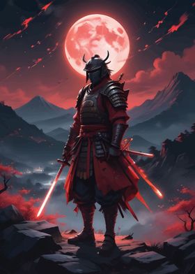 samurai moon red japan