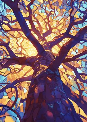 Stained Glass Warm Tree