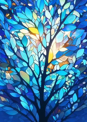 Stained Glass Blue Tree