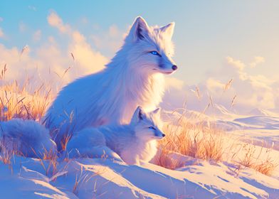 Winter Snow Ice Fox Wolves