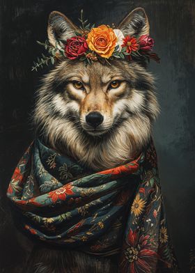 Wolf with Flowers