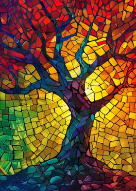 Stained Glass Warm Tree