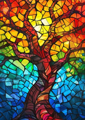 Stained Glass Vibrant Tree