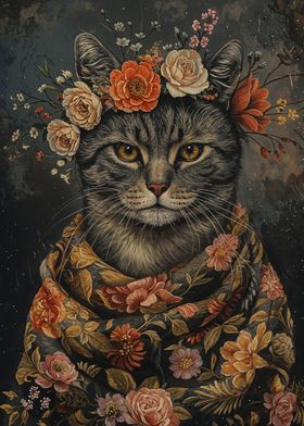 Cat with Flowers