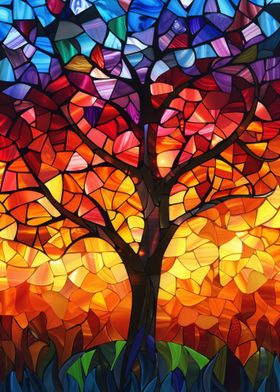 Stained Glass Vibrant Tree