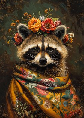 Raccoon with Flowers