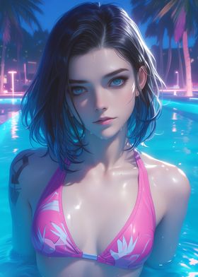 Pool Anime Bikini Girl
