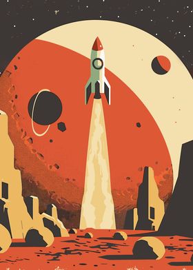 Retro Space Rocket Poster