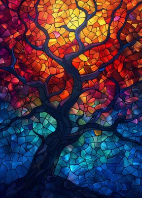 Stained Glass Fire Tree