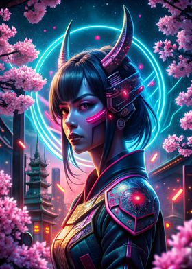 Neon Japanese Samurai Girl