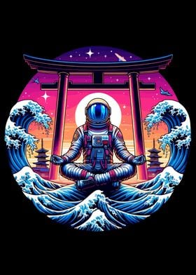 Astronaut  Yoga Ukiyo e 