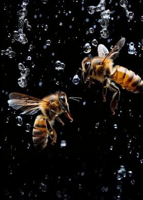Honeybees In Raindrops