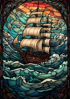 Stained Glass Pirate Ship