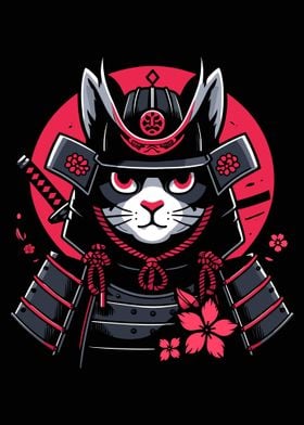 Japanese Samurai Cat Art