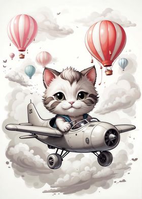 cat flying a plane