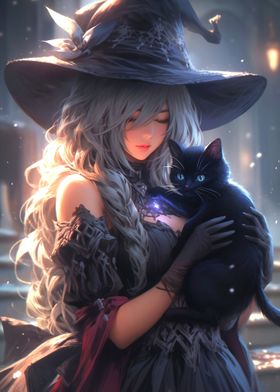 Cute Witch and Black Cat