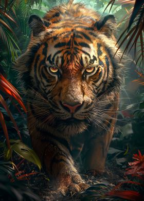Tiger in tropical forest