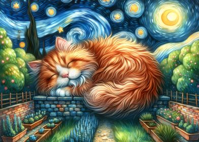 Whimsical Starry Night Cat