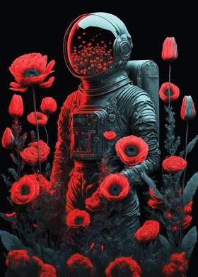 ASTRONAUT AND FLOWER ART