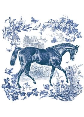 Elegant Blue Floral Horse