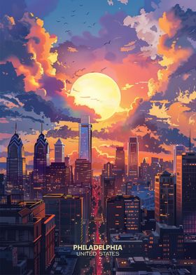 Sunset in Philadelphia USA
