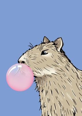 Capybara with bubble gum