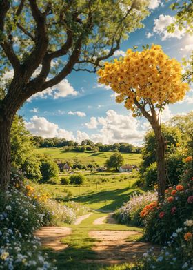 Sunlit Path to the Tree