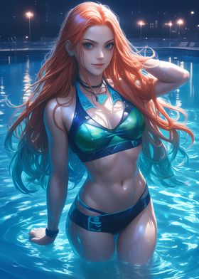 Night Pool Anime Sexy Girl