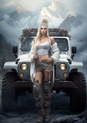 Nordic girl and Jeep car