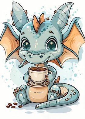 Cute baby dragon coffee