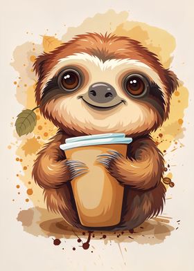 Morning coffee Baby Sloth
