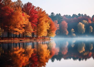 Autumn trees srround lake