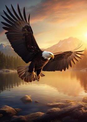 Eagle flying sea