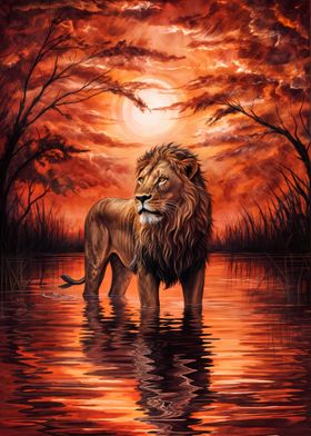 Lion painting sunrise