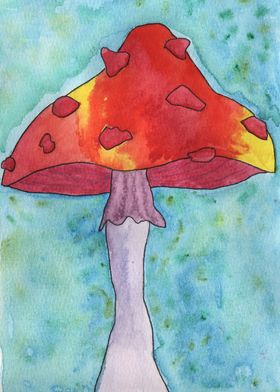 Red Watercolor Mushroom