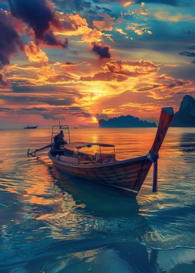 Thai Fisher Boat At Sunset