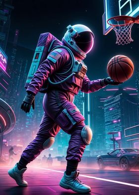 Astronaut playing basket