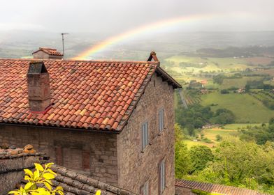 Rainbow over a house