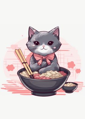 Kitty eating ramen