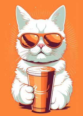 Cat drinking coffee