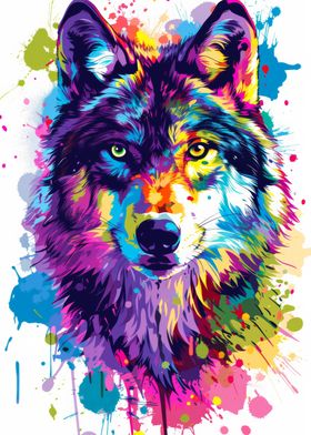 Vivid Splash Wolf Portrait