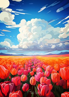 Tulip Fields Oil Painting