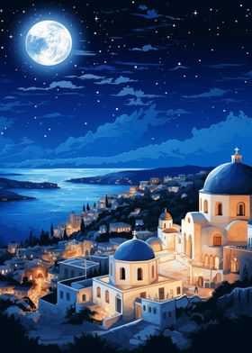 Santorin Moonlight Greece