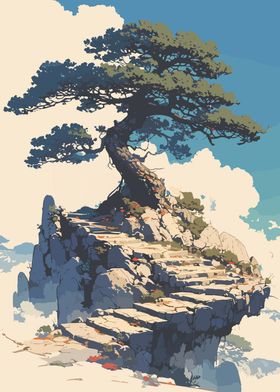 Scenic Tree on Mountain
